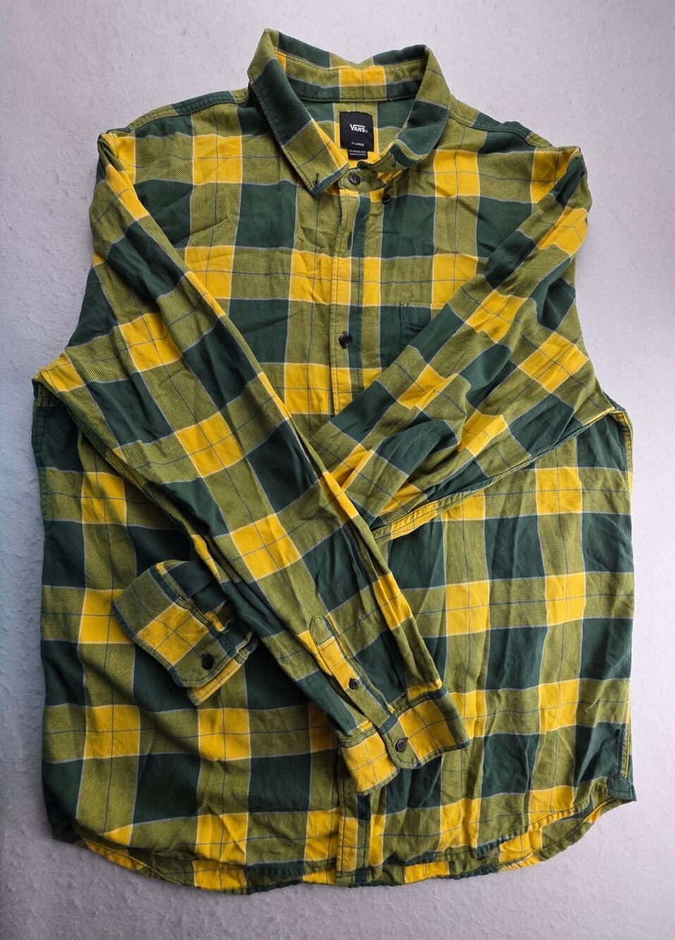 Vans Yellow Plaid Button Down Shirt Size XL